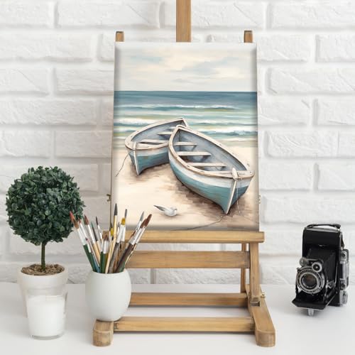 Natuyalo Paint by Numbers Kit with Framed - Boat on Beach Paint by Numbers for Adults Beginner Seascape DIY Acrylic Painting by Numbers Kit Colorful Paintworks Artwork, 12x16 Inch - color: Color-05