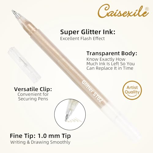 12 Skin Tone Glitter Gel Pens Set, 1.0 mm Fine Point for Black Paper & White Paper, Large Capacity Pens for Journaling, Adult Coloring Books, Drawing, Note Taking, Highlighting - color: skin tone