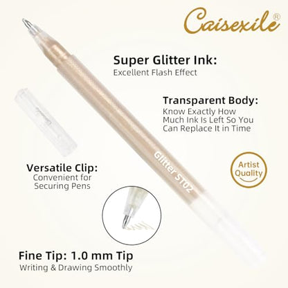 12 Skin Tone Glitter Gel Pens Set, 1.0 mm Fine Point for Black Paper & White Paper, Large Capacity Pens for Journaling, Adult Coloring Books, Drawing, Note Taking, Highlighting - color: skin tone
