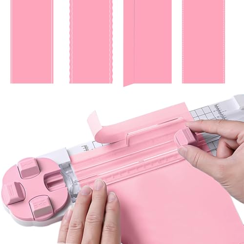 Paper Cutter,4 in 1 Paper Trimmer Photo Cutter,Scrapbook Papers Craft Cutter with Dial Blades of Straight,Wave,Perforated,Creasing for Cutting Papers,Coupons,Postcards,Card(Pink) - color: Pink