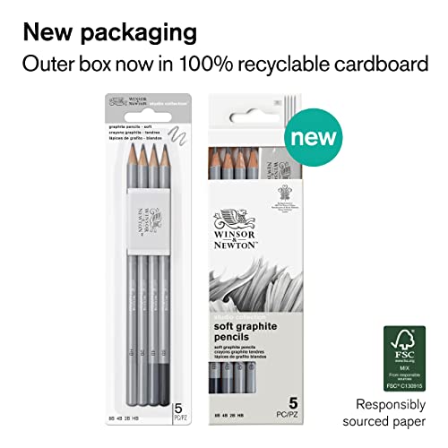 Winsor & Newton Studio Collection, Graphite Pencils, Set of 5 | Soft, Thick Core pencils, Varied Hardness, Soft Smooth Texture, Easy Blending, Stylish Metal Tin Included, High Quality Lead - style: 5 Graphite Pencils