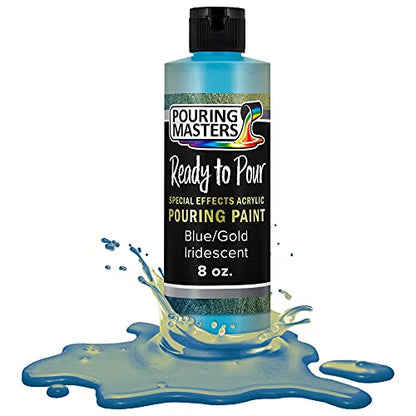 Pouring Masters Blue/Gold Iridescent Special Effects Acrylic Pouring Paint - Premium 8-Ounce Pre-Mixed Fluid Acrylic Paint - Fluid Art Supplies for Canvas, Wood, Paper, Tile & Rocks - color: Blue/Gold, size: 8 Fl Oz (Pack of 1)