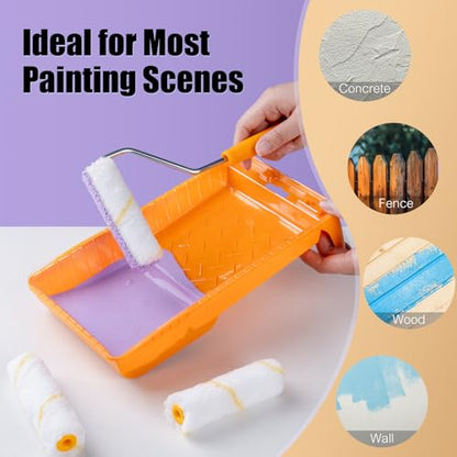 Mister Rui Mini Paint Roller Kit 22 Pieces, 4" 2" Paint Rollers Foam Brush
