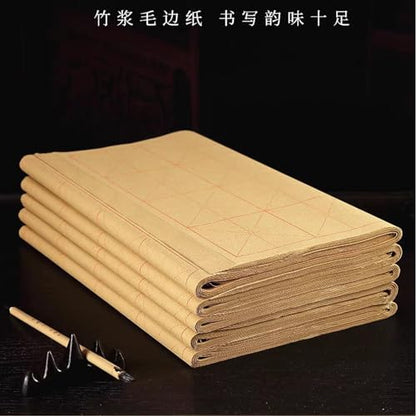 MEGREZ Grid Maobian Xuan Paper Half Raw Ripe Calligraphy Practice Sheets | ink control no heavy bleed, clear grid lines, Chinese kanji calligraphy practice, 32 x 38cm, 6cm x 30 grids, 50 sheets - size: 6 cm x 30 Grids /Sheet