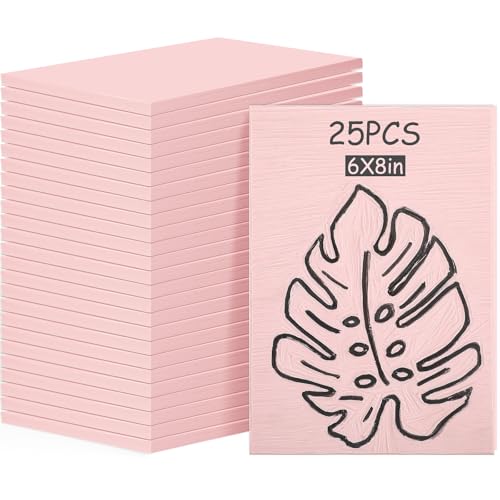 Fuyoooo 25 Pcs 6 x 8 Inch Pink Rubber Linoleum Carving Blocks for Printmaking Linocut Block Stamp Carving Kit Soft Rubber Crafts Block for Printmaking, Stamp Carving, Scrapbooking Supplies