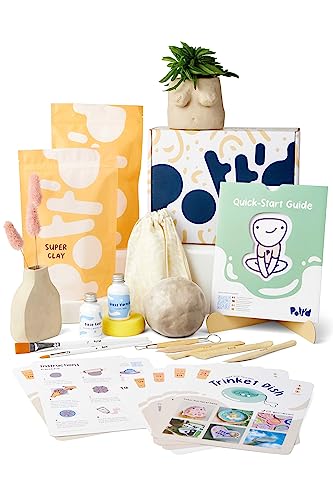 Pott'd Pottery Kit, Air Dry Clay Kit for Adults & Beginners | At Home Pottery Making Kit with Air Dry Clay, Tools, Paints, Brushes, Sealant and Step-by-Step Guide - style: Without Paints