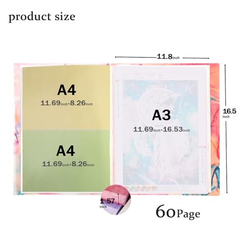 A3 Art Portfolios Case,Marble Pink 60 Pages Diamond Painting Storage Book - color: Marble Pink-60 Sleeves-No button