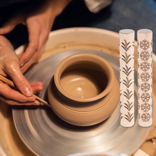 HARFINGTON 2pcs Wood Clay Roller 4"Snowflake Grass Pattern Rolling Pins Pottery Tools Wood Grain Texture Rollers for Clay Baking Dough Playdough DIY - style: Snowflake + Grass