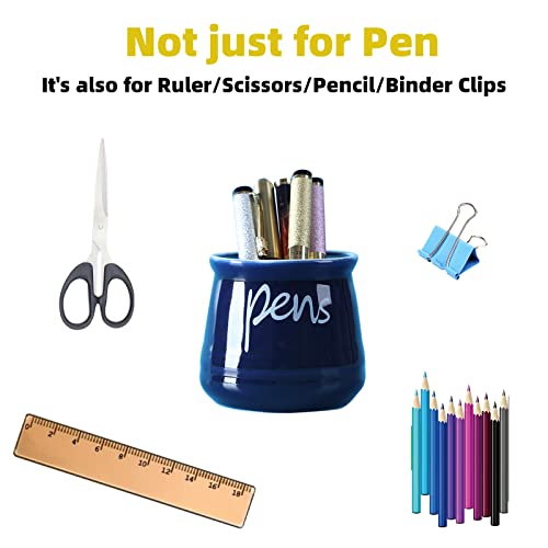 ONTUBE Porcelain Pens Holder Stand ,Ceramic Pencils Holder (Navy) | Porcelain, ceramic, pen & pencil holder, sturdy, easy-clean, non-slip, compact, elegant, durable, versatile, white, modern - color: Navy