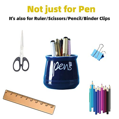 ONTUBE Porcelain Pens Holder Stand ,Ceramic Pencils Holder (Navy) | Porcelain, ceramic, pen & pencil holder, sturdy, easy-clean, non-slip, compact, elegant, durable, versatile, white, modern - color: Navy