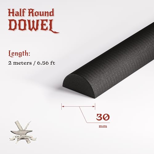 The Foamory Black EVA Foam Dowel - Half Round 30mm x 2M Length Craft Stick - color: 1 Pack: 2M Length - 30mm Thickness, style: Black - Half Round Dowel