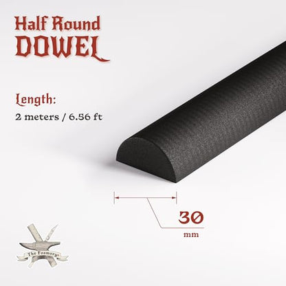 The Foamory Black EVA Foam Dowel - Half Round 30mm x 2M Length Craft Stick - color: 1 Pack: 2M Length - 30mm Thickness, style: Black - Half Round Dowel