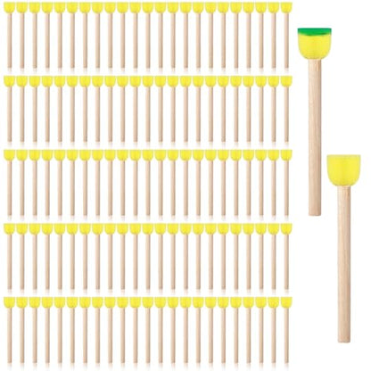 200 Pcs Round Sponge Paint Brush Set with Wooden Handle, Round Paint Sponge Daubers for Acrylic Crafts, Stippling & DIY Art Projects (0.59 Inch Yellow Sponges Head, 3.15 Inches Long)