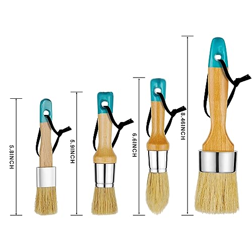 Chalk Paint Brush Set 4Pcs, Wax Brush, Large 2 in & Small 1 Inches Flat and Round Paintbrush, Stencil Brush, Chalk Paint Brushes for Furniture, Home Decor, Art, Crafts, Milk Paint, DIY Painting, Blue - size: 2PCS-Large + 2PCS-Small