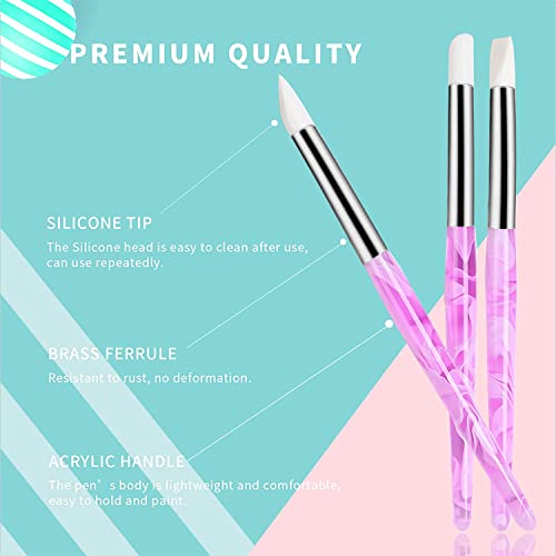 BQAN Silicone Nail Art Pen 5Pc for Sculpting, Drawing & Shaping | Soft Silicone Tips | 3D Sculpting | Chrome Powder | Foil Carving Drawing | Precision Shaping | Gel & Acrylic Nail Art - color: Purple