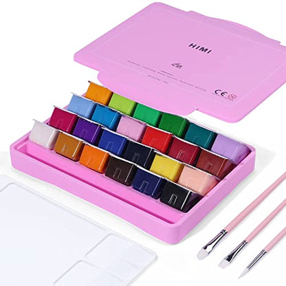 ARTME 24 Colors x 30ml Gouache Paint Set with 3 Paint Brushes and a Palette in a Carrying Case, Non-Toxic, Perfect for Artists, Students (Pink) - color: Pink