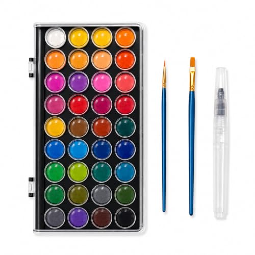 36 Colors Washable Watercolor Paint Set, with 3 Brushes Pen | watercolor palette, Non-toxic Water Color Paints Sets for Kids, Adults Artists Students Beginner,Travel Watercolor Set - color: 36 watercolor