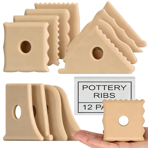 Maiguinzaa 12-piece Pottery Art Tool Set, Clay Shape Carving Tool kit | Foot molder, ribs & fettling knife, durable plastic, for clay sculpting, 12pc set
