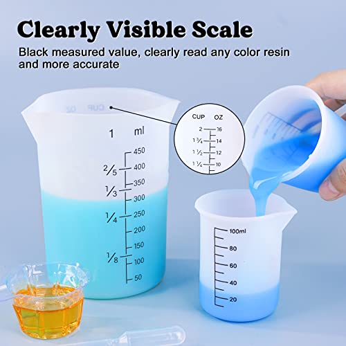 LET'S RESIN Silicone Measuring Cups, 450 ml and 100 ml Mixing Kit | Two-scale reusable silicone cups and stirring sticks are easy to clean for resin molds, pigments and glitter tumblers - size: 450ml