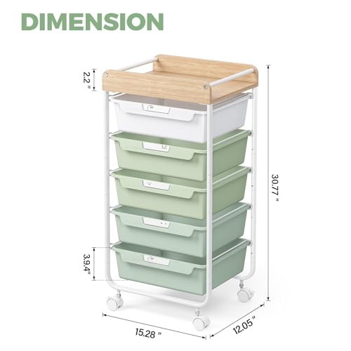 APEXCHASER Utility Cart with 5 Drawers, Art Cart for Teacher Kid, Green - color: Green, size: 5-Drawers