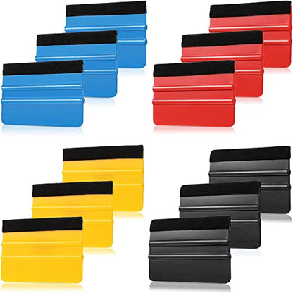 Frienda 12 Pieces Plastic Felt Edge Squeegee Tool Vinyl 4 Inch Felt Squeegee Applicator Tool Scraper Tool with Soft Cloth for Car Vinyl Wrap, Window Tint, Wallpaper, Decal Sticker