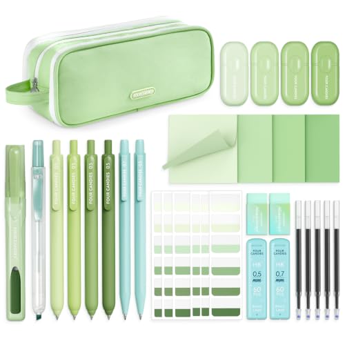 Four Candies Green School Supplies with Case College Essentials - color: Green