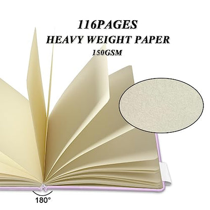 5" x 5" Hardcover Sketch Book,58 Sheets Small Mixed Media Pocket Sketch Pad | PU Cover,150 GSM Acid Free Artist Drawing Paper,Travel Journal Blank Notebook for Adults Sketching,Illustration.Purple Pink - color: 150gsm PU-purple pink