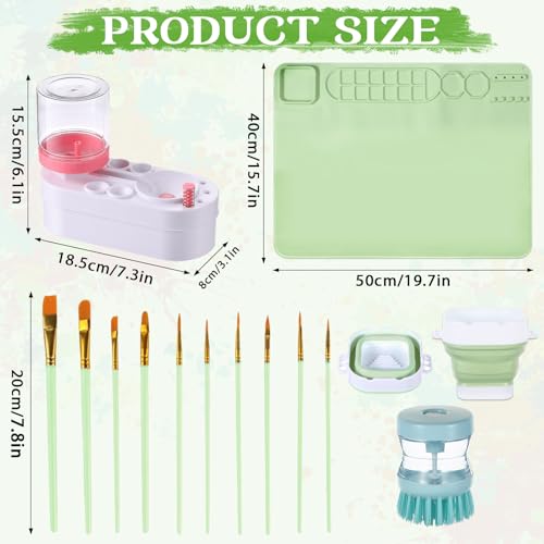 Painting Station Paint Brush Cleaner 20"X16" Silicone Paintings Mat with Cup and Paint Holder 10 Paintings Brushes Children's Painting Set Art Supplies for Kids Back to School Gifts DIY Crafts (Green) - color: Green