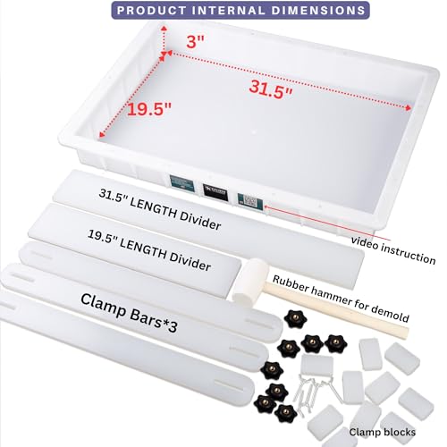 Kalinta Epoxy Mold with Divider Adjustable- 31.5x19.5x3in No-Seal Resin Mold Integrated Clamping System - Perfect for Beginners & Experienced Artists Alike - Ideal for Creative Resin Art Projects - size: 31.5"x19.5"x3"