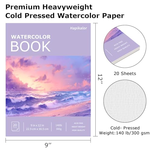Hapikalor 9"x12" Watercolor Paper, 140lb/300gsm Water Color Paper, Purple | Artist Painting Drawing Paper Book, Art Supplies for Adults Kids, Watercolors, Watercolor Paint Set, Sketchbook, Journal - color: Purple, size: 9" x 12" Pad