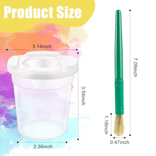 No Spill Paint Cups with Lids for Kids, 12 Paint Cups, 12 PaintBrushes | Reusable Paint Cups with Lids, No-Spill Proof, Airtight Dual-Seal, for Toddlers and Kids, Great for Classrooms, Schools, Arts