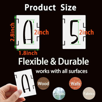 BAMIDELE 2 Inch Alphabet Letter Stencils, 42 Pcs Reusable Plastic Letters Numbers Symbol Interlocking Drawing Template Kit for Painting on Wood, Fabric, Rock, Chalkboard, Door Porch, Wall, Signage - size: 2 Inch