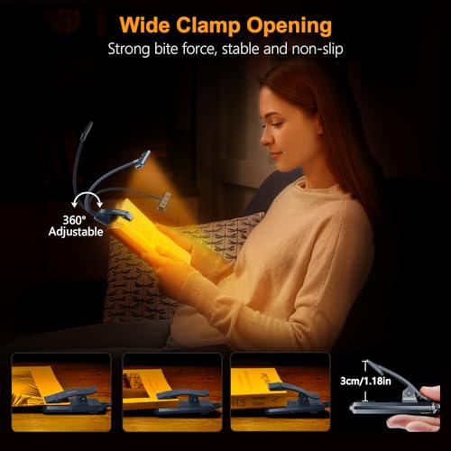 Gritin 19 LED Rechargeable Book Light for Reading in Bed | Eye Caring 3 Color Temps,Stepless Dimming Brightness,Memory Function,90 Hrs Runtime Lightweight Clip on Light-Pacific Blue - color: Pacific Blue