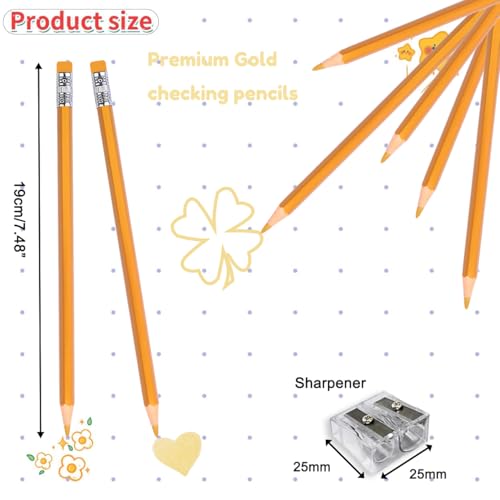 Adhere 25pcs Checking Pencils Erasable colored Pencils Pre-Sharpened #2 HB,for Checking Tests Grading,Map Coloring, editing Office Favors,including a Free sharpener. (Gold) - color: Gold