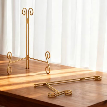 Gold Plate Stand, 10 Inch Decorative Holder for Displaying Platters, Heavy-Duty Metal Easel Stand for Picture, Photo Frame, Books and Round Objects, 1-Pack