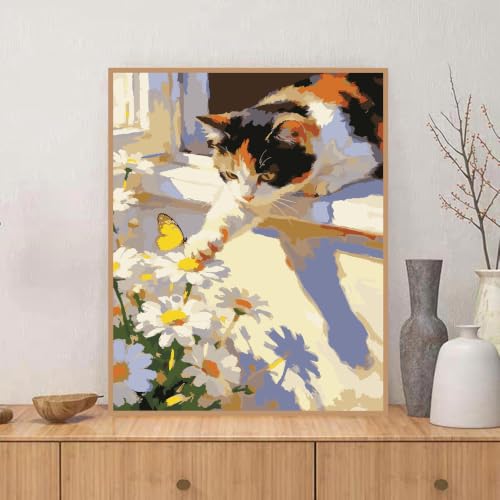 ZRIZQ Paint by Numbers Kit for Adults Beginners,Swans DIY Painting Set,Relaxing Creative Craft Activity,16x20 Inch - color: 16"X20"Rolled Canvas-Cat 3