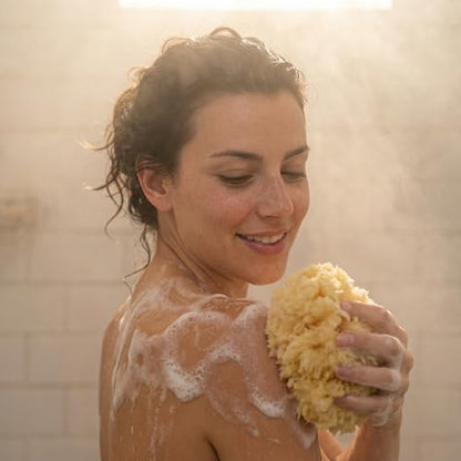 Natural Sea Wool Sponges 2pk, 6"-7" Body Sponge + 3"-4" Facial, Bath & Face | Softest sea sponge variety. Sustainably harvested & hypoallergenic. Perfect body + face set, gift-ready in a drawstring bag.