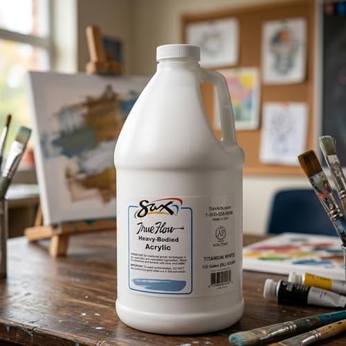 Sax True Flow Heavy Body Acrylic Paint, 1/2 Gallon, Titanium White - 439301, 64 Fl Oz (Pack of 1) - color: Titanium White