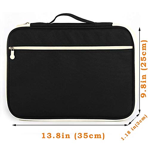 JAKAGO A4 Travel Portfolio Multifunctional Document Organizer Zippered Case for Office Supplies (Black) - color: Black