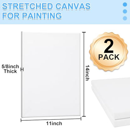 ESRICH Stretched Canvas for Painting 11x14 Inch, 2 Pack Blank Canvas -5/8 in Profile Primed White Canvases for Painting for Oil & Acrylic Paint. - size: 11x14in