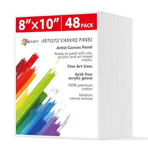 48 Pack 8 x 10 inch Canvas Boards for Painting Canvas Panels | Gesso Primed Acid-Free 100% Cotton for Acrylics Oil Watercolor Tempera Paints - size: 8"x10"- 48pcs