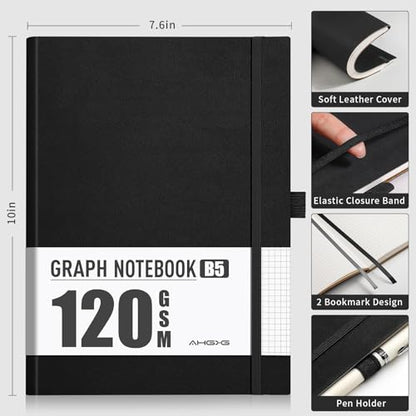 AHGXG Graph Paper Notebook, 120 GSM Paper, 96 Pages, B5 (7.6'' X 10'') - color: Black, style: B5-Grid-120G