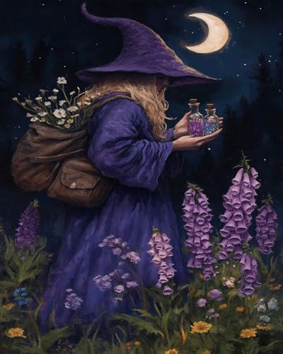 MIRCVSH Halloween Witch Paint by Number Kits for Adults,Witch and Flower Paint by Numbers Kit for Adult Beginners Without Frame,DIY Acrylic Paint Canvas Painting Kits for Home Decor 16X20 Inch. - color: MT23004