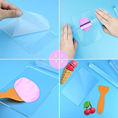 5 Pieces Polymer Clay DIY Tool, Marrywindix Acrylic Clay Roller with Acrylic Sheet Backing Board Plastic Scraper Assisted Shovel Rubber Clay Tools Molds for Shaping and Sculpturing Modelling