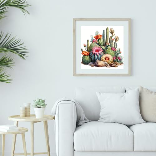 Cactus Diamond Art Painting Kits for Adults - Plant Flower Round Full Drill Diamond Dots Paintings for Beginners, 5D Paint with Diamonds Pictures Gem Art Painting Kits DIY Crafts Project 14x14inch - color: cactus