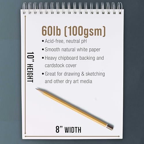 U.S. Art Supply 8"x10" Top Spiral Bound Sketch Book, 100 Sheets Each 2-Pack - size: 8-x-10-inch