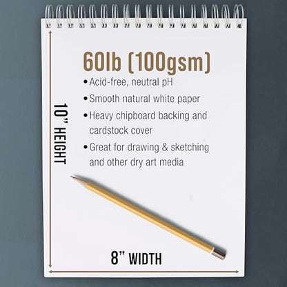 U.S. Art Supply 8"x10" Top Spiral Bound Sketch Book, 100 Sheets Each 2-Pack - size: 8-x-10-inch