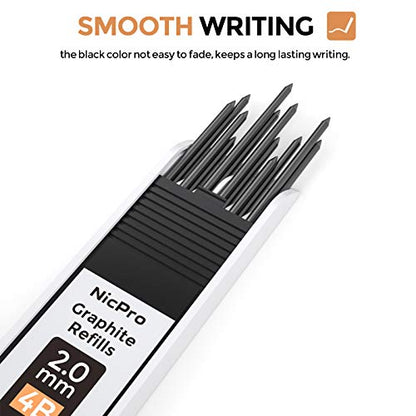 Nicpro 2mm Metal Mechanical Pencil Set with Case, 2PCS | Lead Pencil Holder 2.0 mm+120PCS Lead Refills (4H 2H HB 2B 4B Color), 2mm Pencils for Drafting Writing Drawing Sketching - size: 2 Pack