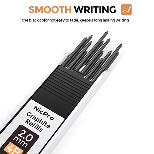 Nicpro 2mm Metal Mechanical Pencil Set with Case, 1PCS | Lead Pencil Holder 2.0 mm + 60PCS Lead Refills (4H 2H HB 2B 4B Color), 2mm Pencils for Drafting Writing Drawing Sketching - size: 1 Count (Pack of 1)