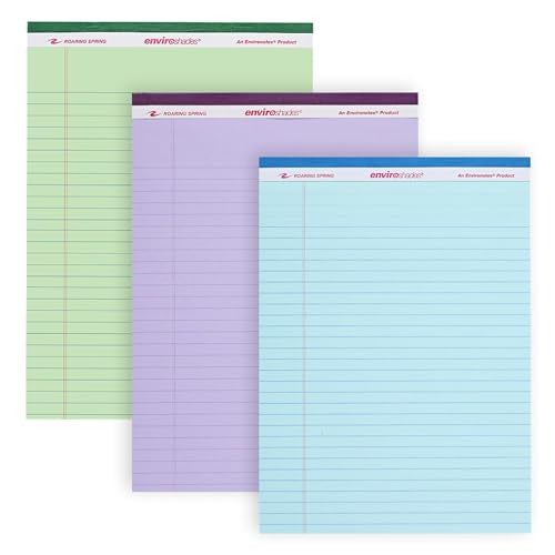 ROARING SPRING Enviroshades Assorted Colored Legal Pads, 3 Pack, Legal Ruled Recycled Writing Note Pads, 8.5" x 11", 40 Sheets, Perforated Paper, Made in USA, Memo Pad For School & Office - color: Assorted, style: 3 Pack